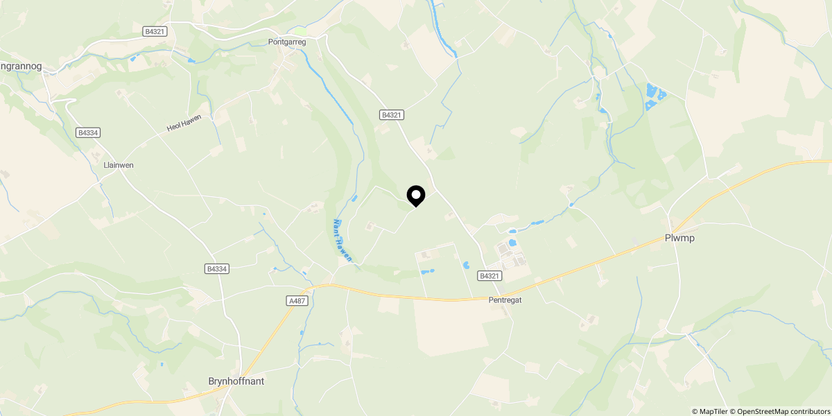 Approximate location of Plwmp, Ceredigion, SA44 6HB